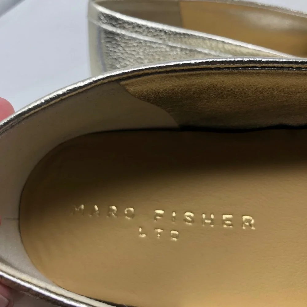 Marc Fisher Loafers Womens 9 Gold MLLAYNEY Metallic Leather Tassel Driving Chic